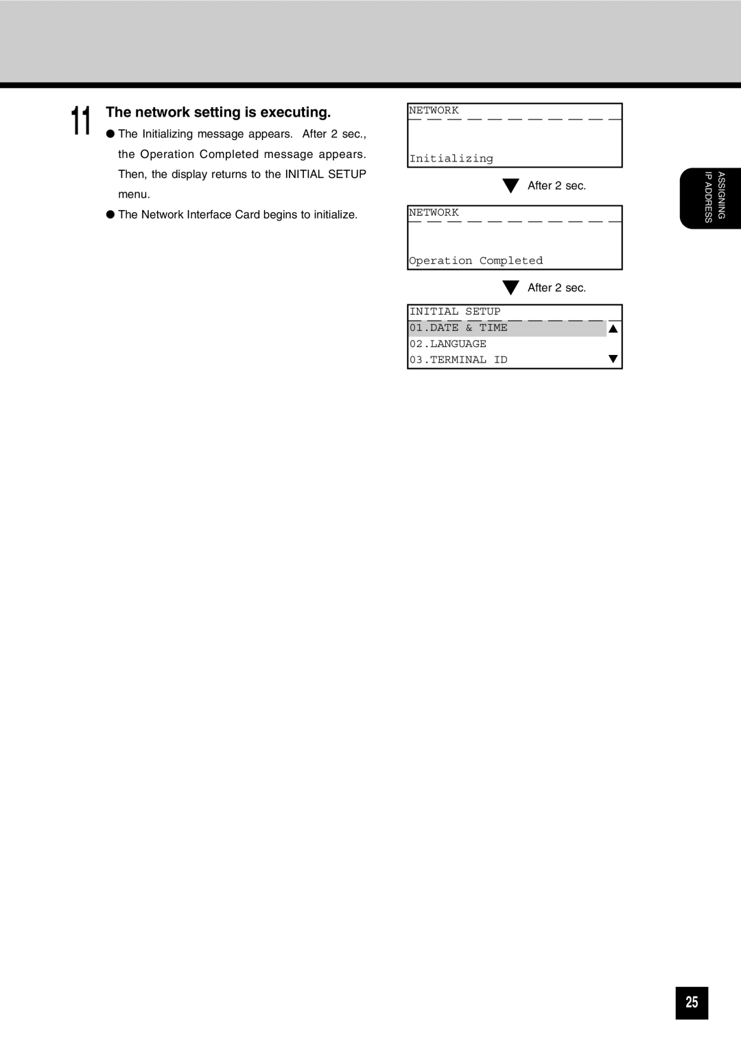 Toshiba GA-1031 manual Network setting is executing 