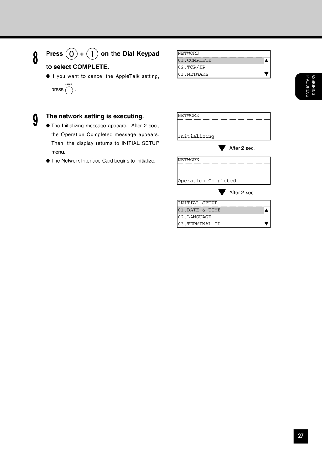 Toshiba GA-1031 manual If you want to cancel the AppleTalk setting Press 