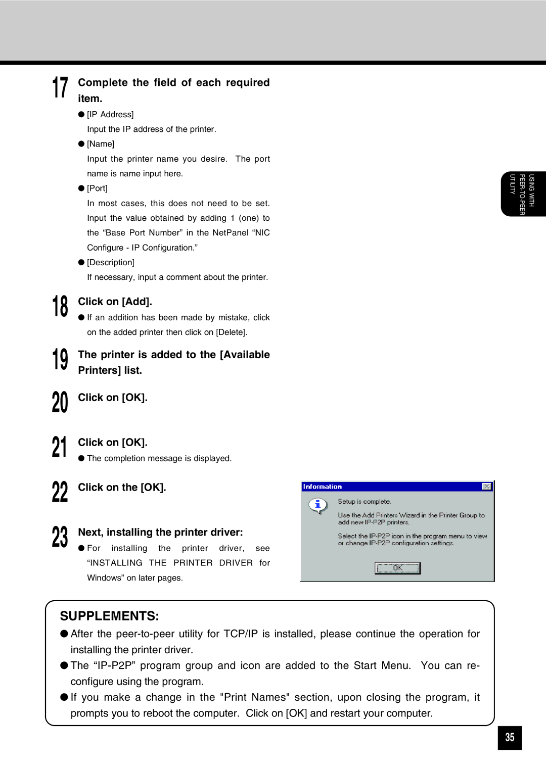 Toshiba GA-1031 manual Click on Add, Printer is added to the Available, Printers list, Click on OK, Click on the OK 