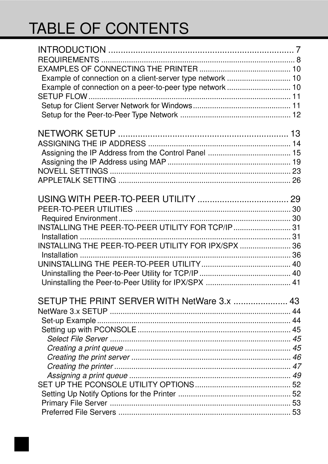 Toshiba GA-1031 manual Table of Contents 