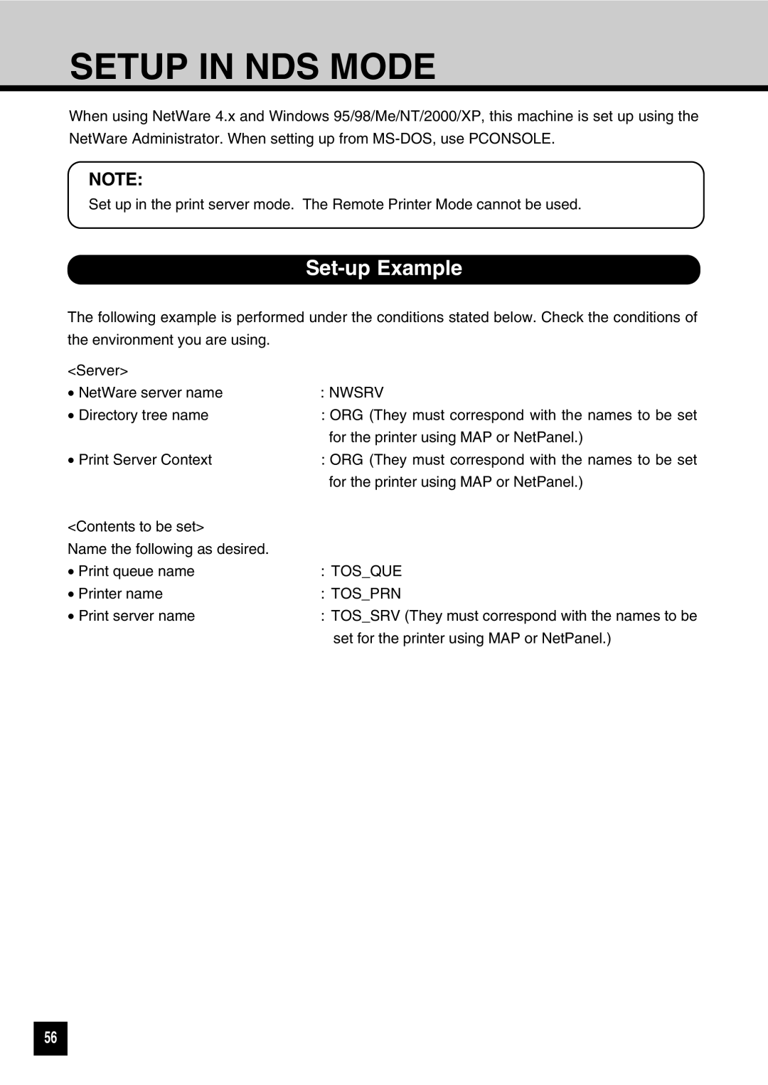 Toshiba GA-1031 manual Setup in NDS Mode, Nwsrv 