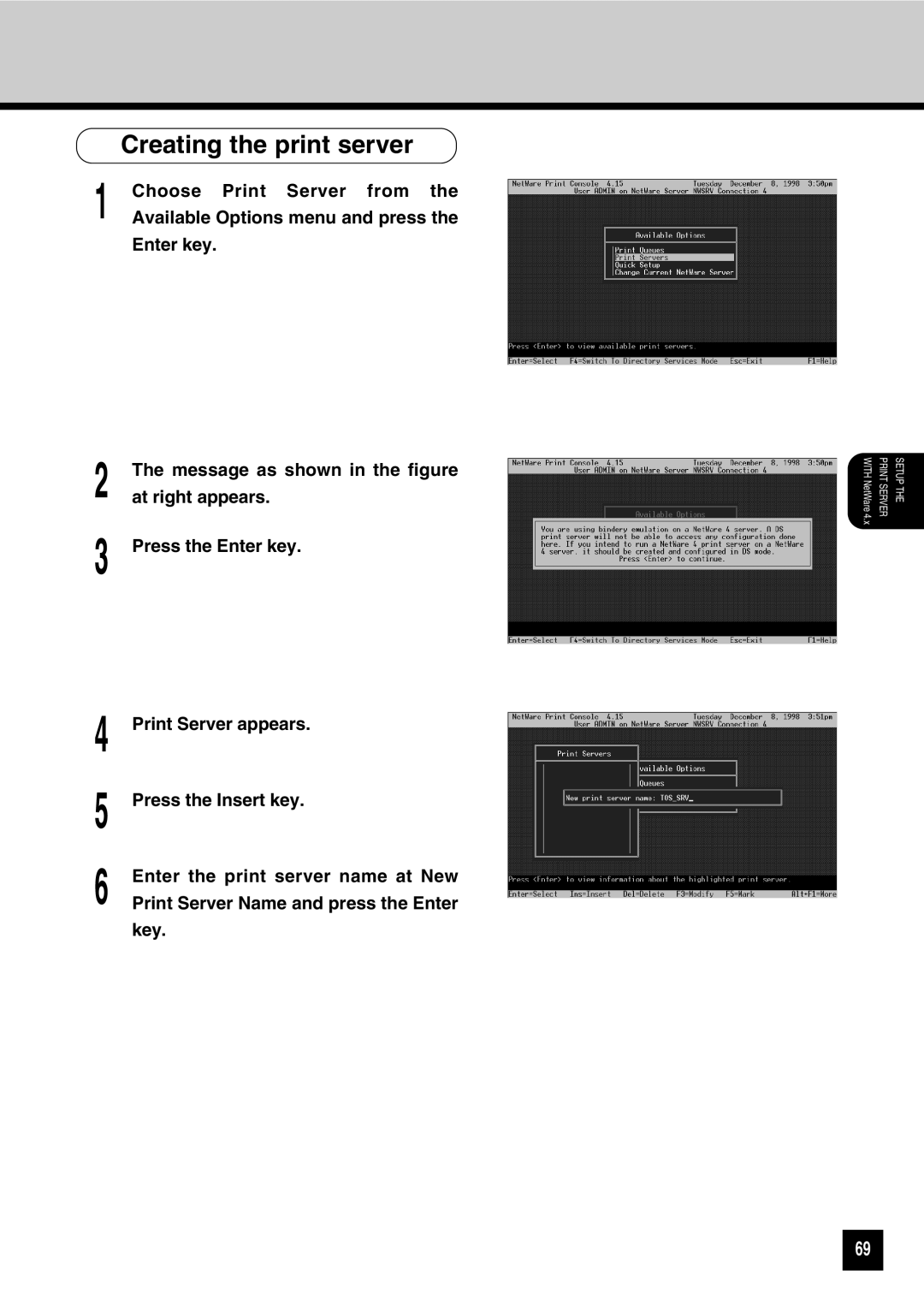 Toshiba GA-1031 manual Creating the print server 