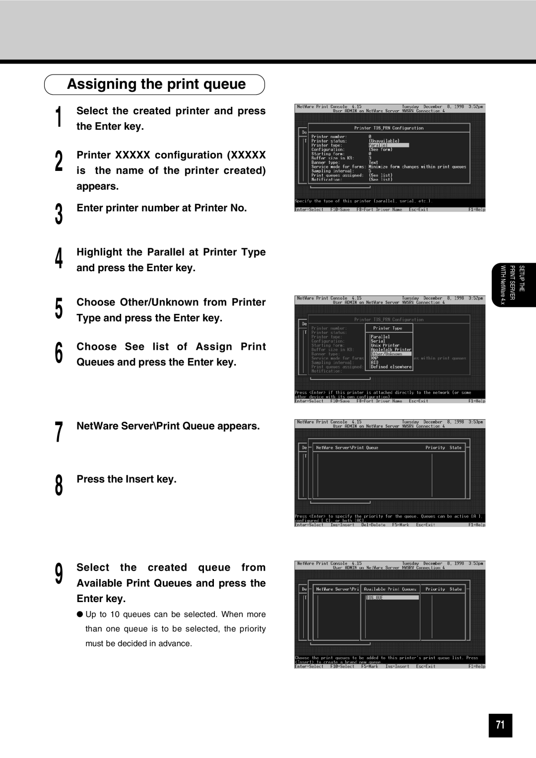 Toshiba GA-1031 Select the created printer and press, Printer Xxxxx configuration, Is the name of the printer created 