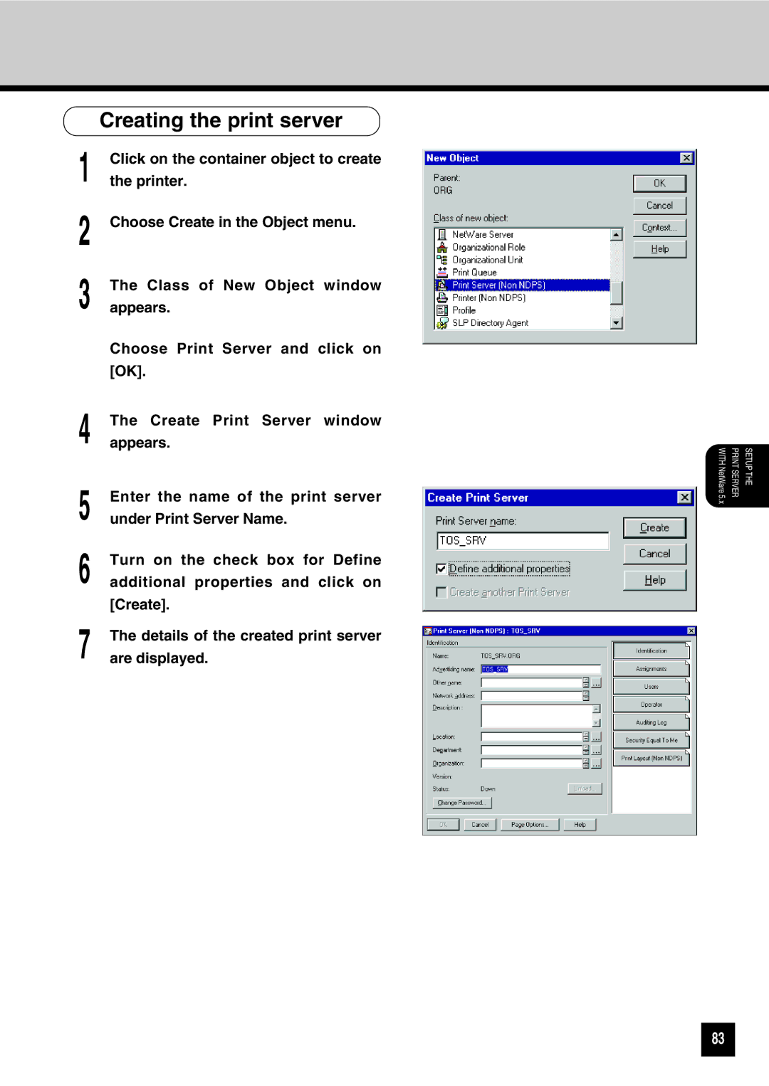 Toshiba GA-1031 manual Create Print Server window 