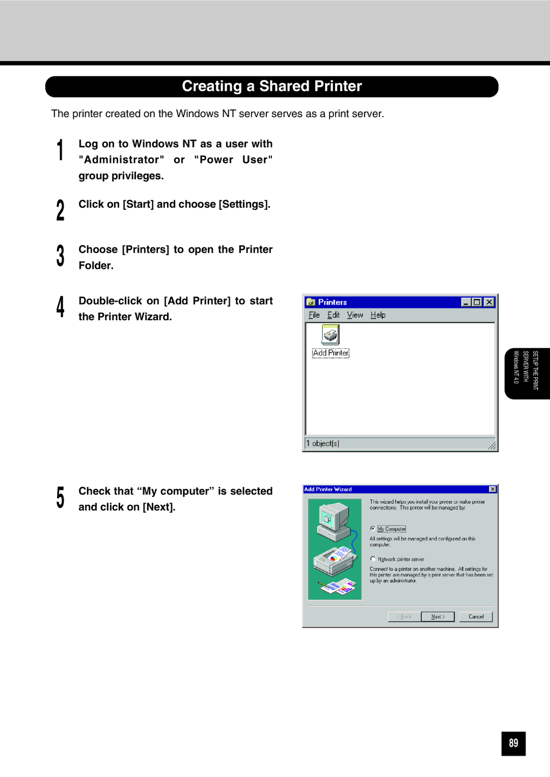 Toshiba GA-1031 manual Creating a Shared Printer 