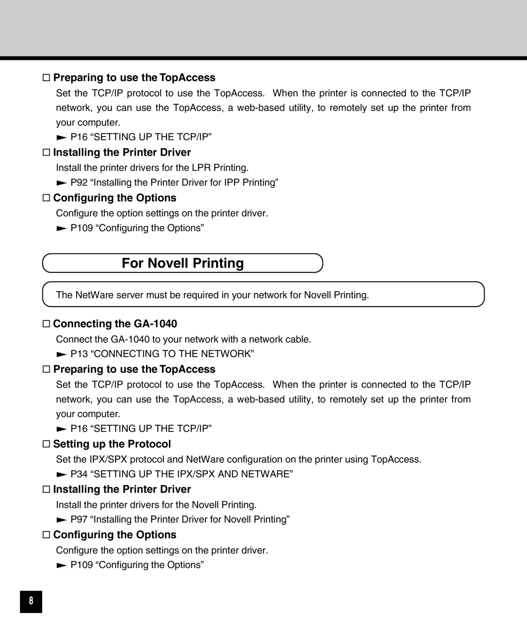 Toshiba GA-1040 manual For Novell Printing, Setting up the Protocol 