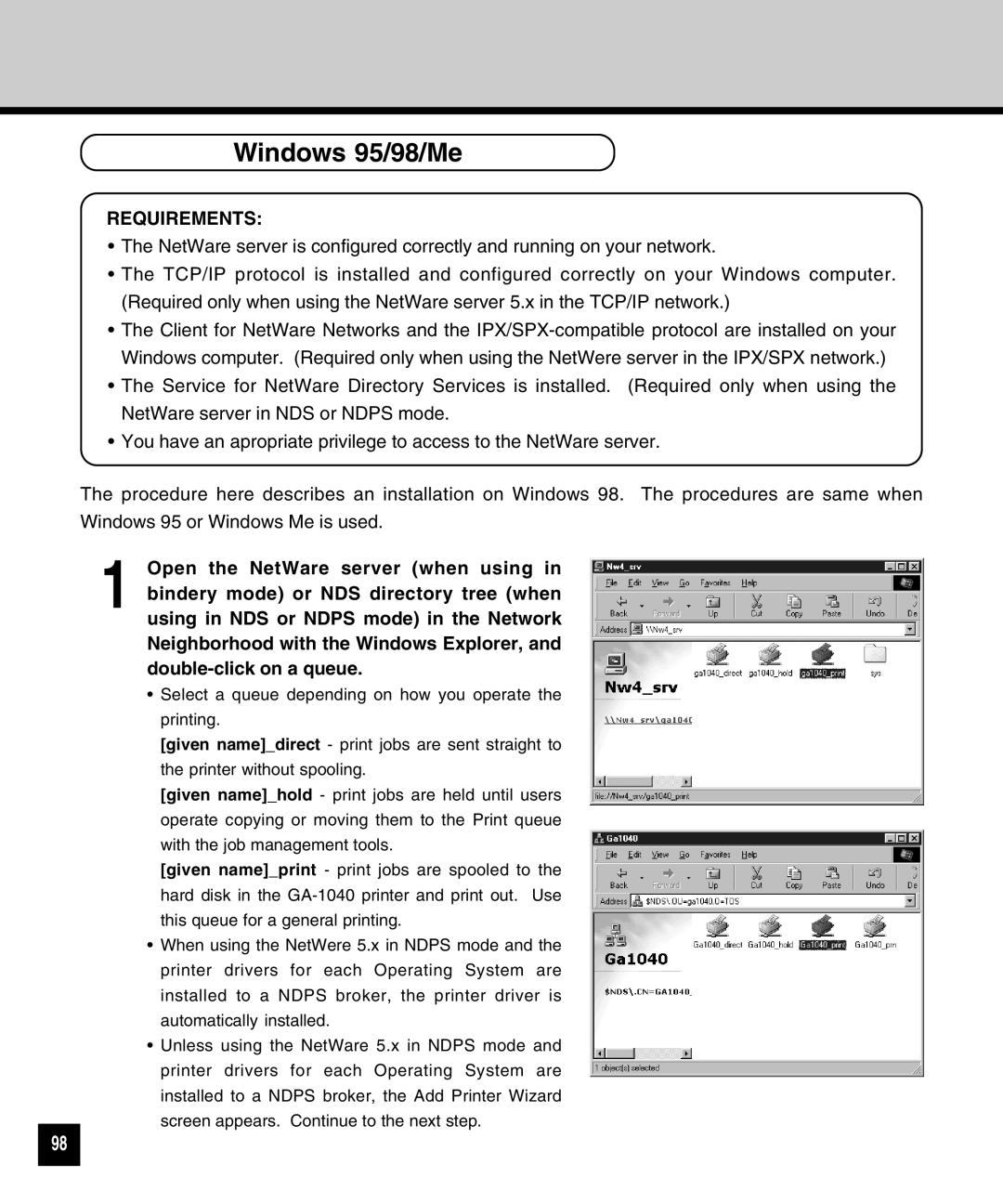 Toshiba GA-1040 manual Windows 95/98/Me 