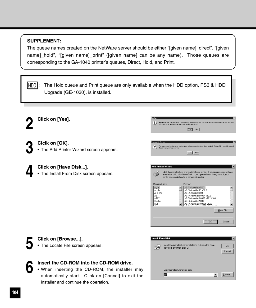 Toshiba GA-1040 manual Clcik on OK 