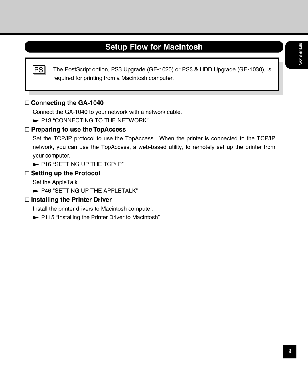 Toshiba GA-1040 manual Setup Flow for Macintosh 