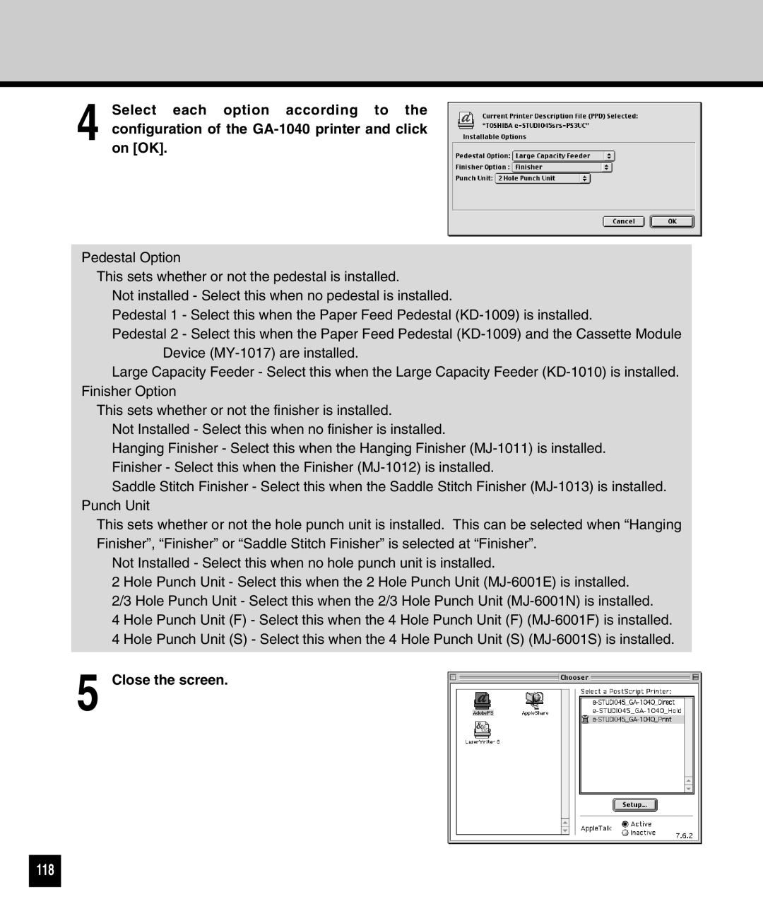 Toshiba GA-1040 manual 118, Close the screen 