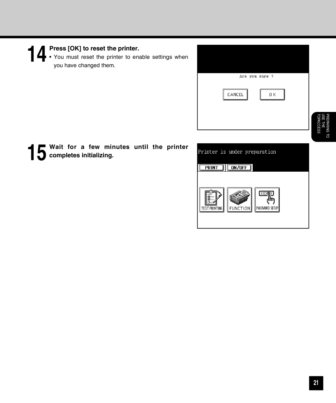 Toshiba GA-1040 manual Press OK to reset the printer 