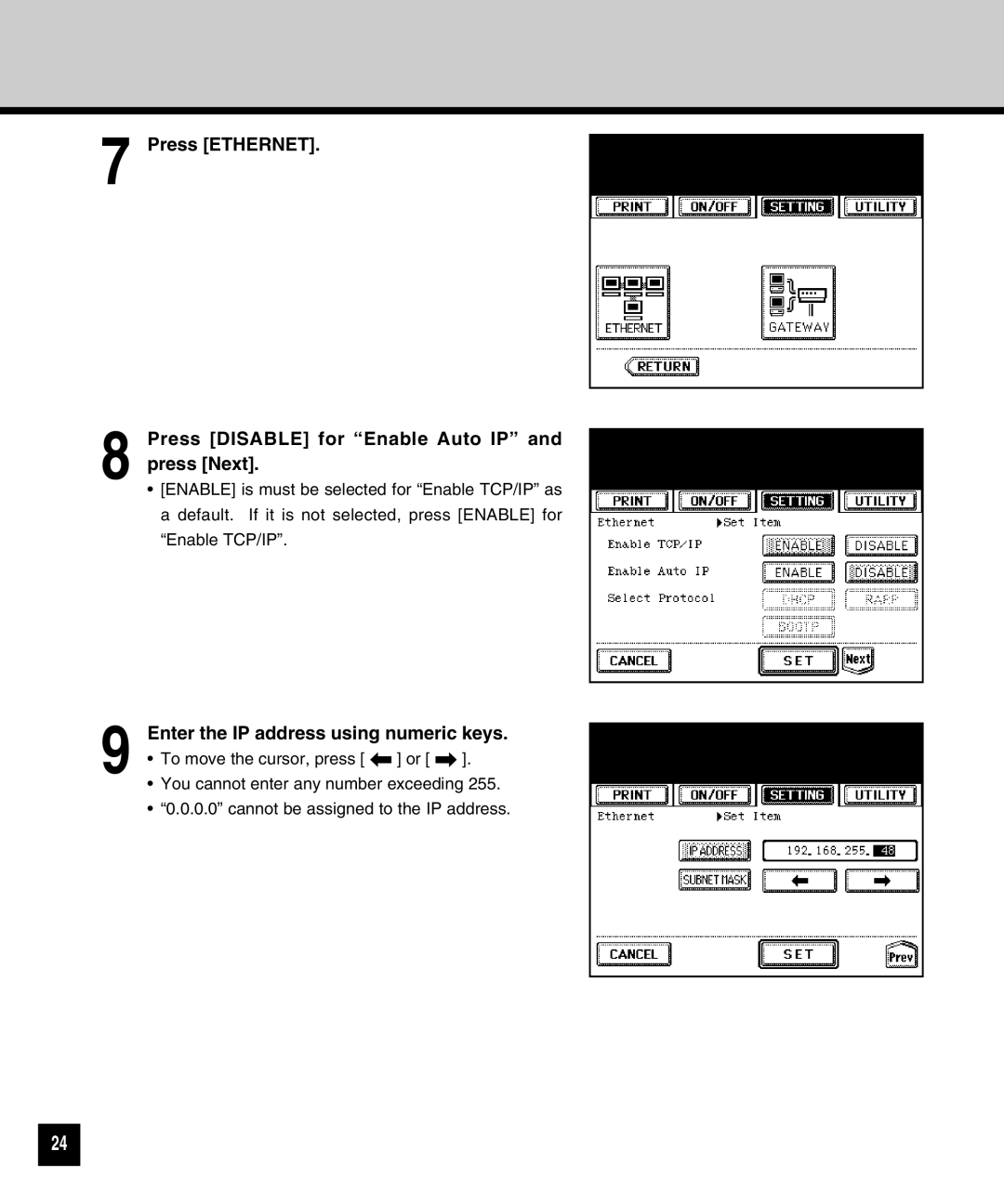 Toshiba GA-1040 manual Enter the IP address using numeric keys 