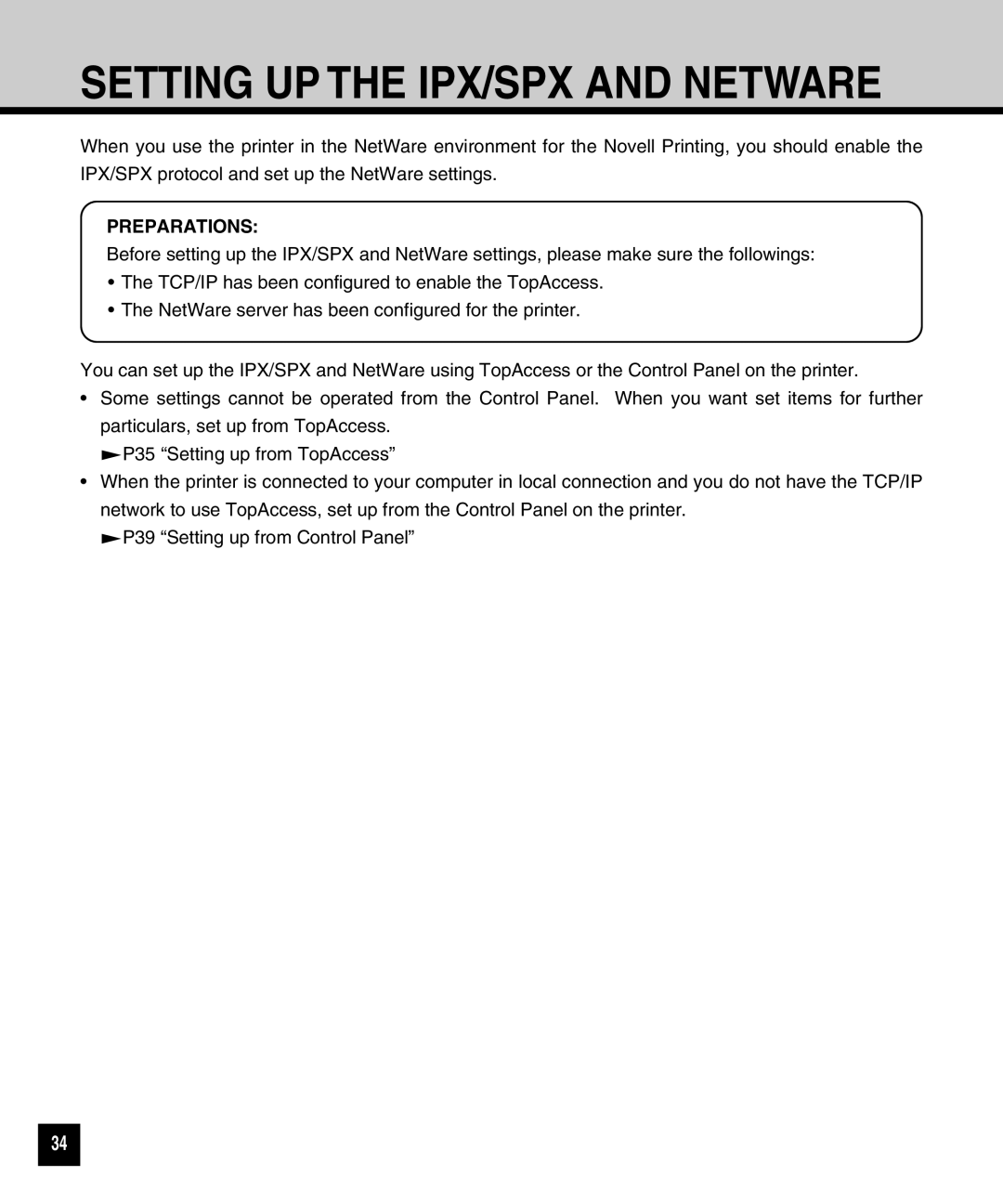 Toshiba GA-1040 manual Setting UP the IPX/SPX and Netware, Preparations 