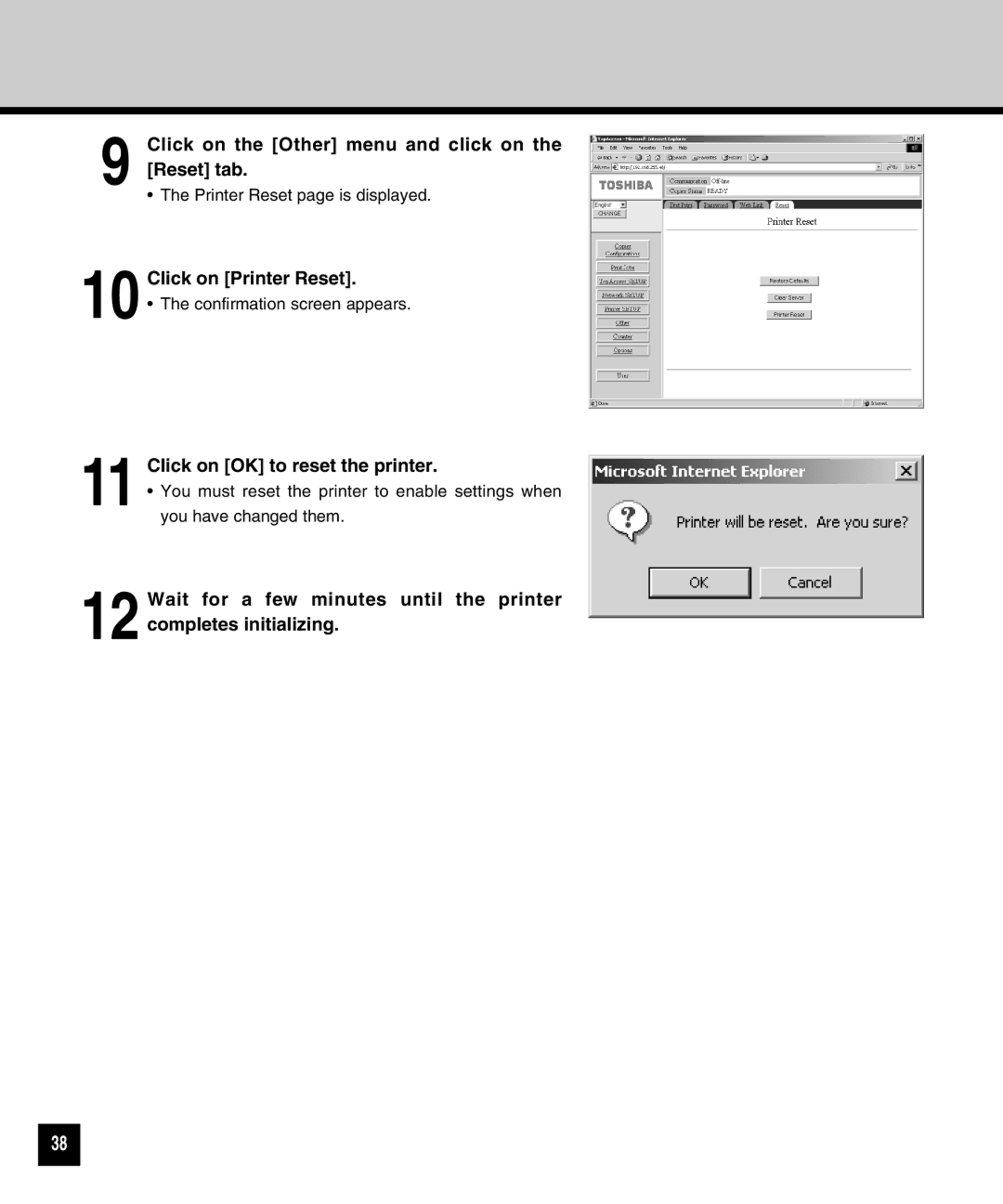 Toshiba GA-1040 manual Click on Printer Reset 