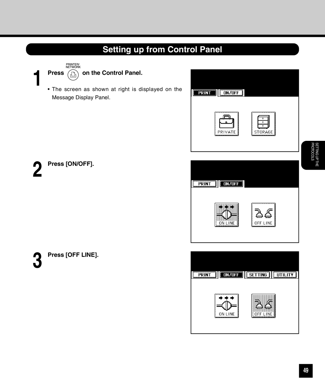 Toshiba GA-1040 manual Setting up from Control Panel 