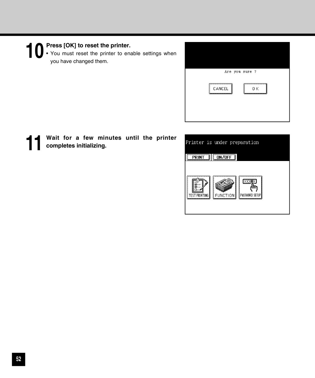 Toshiba GA-1040 manual Press OK to reset the printer 