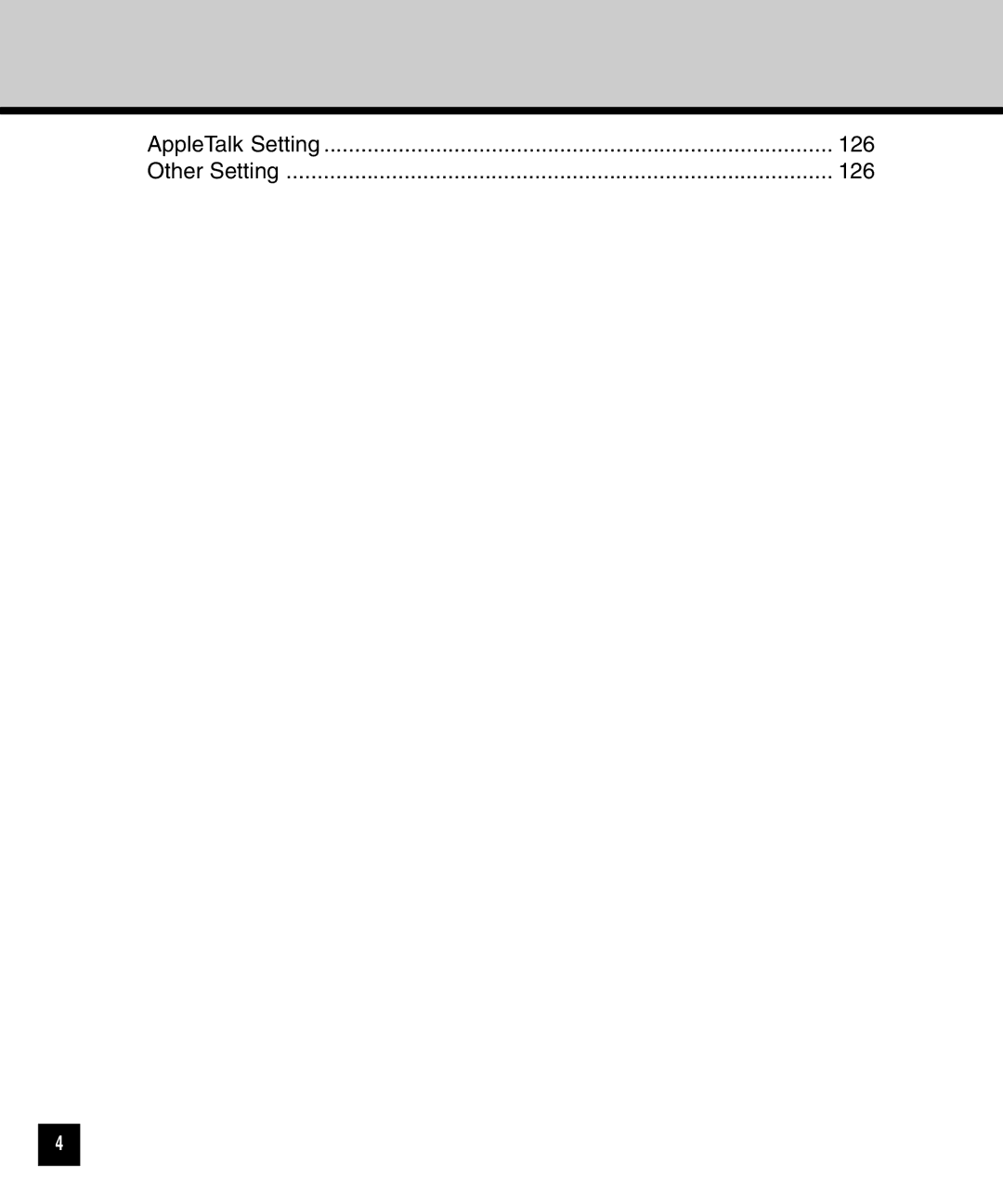 Toshiba GA-1040 manual AppleTalk Setting 126 Other Setting 