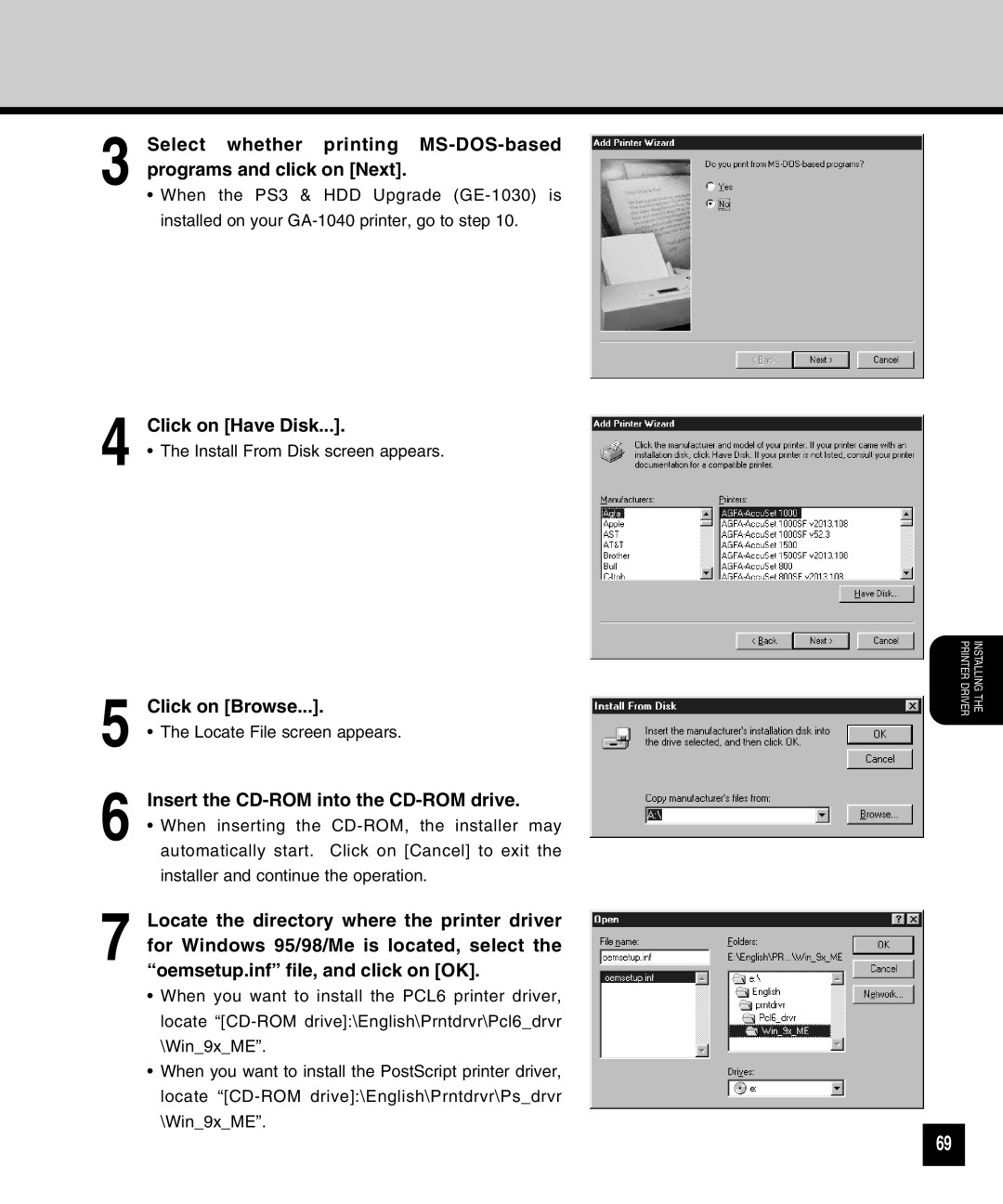 Toshiba GA-1040 manual Click on Have Disk, Click on Browse 