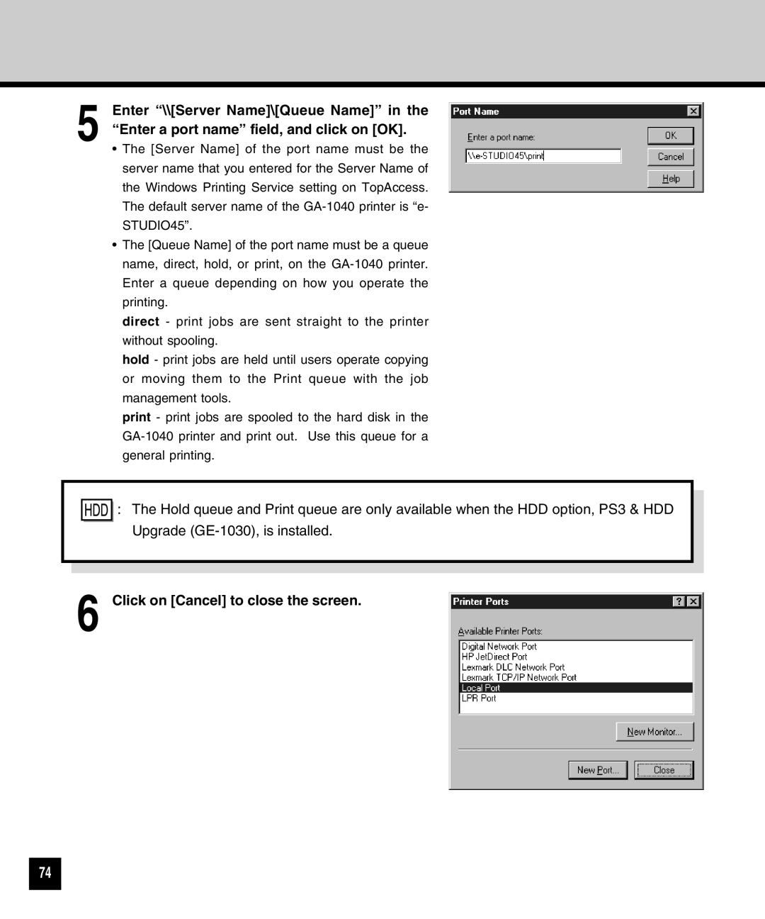 Toshiba GA-1040 manual Click on Cancel to close the screen 