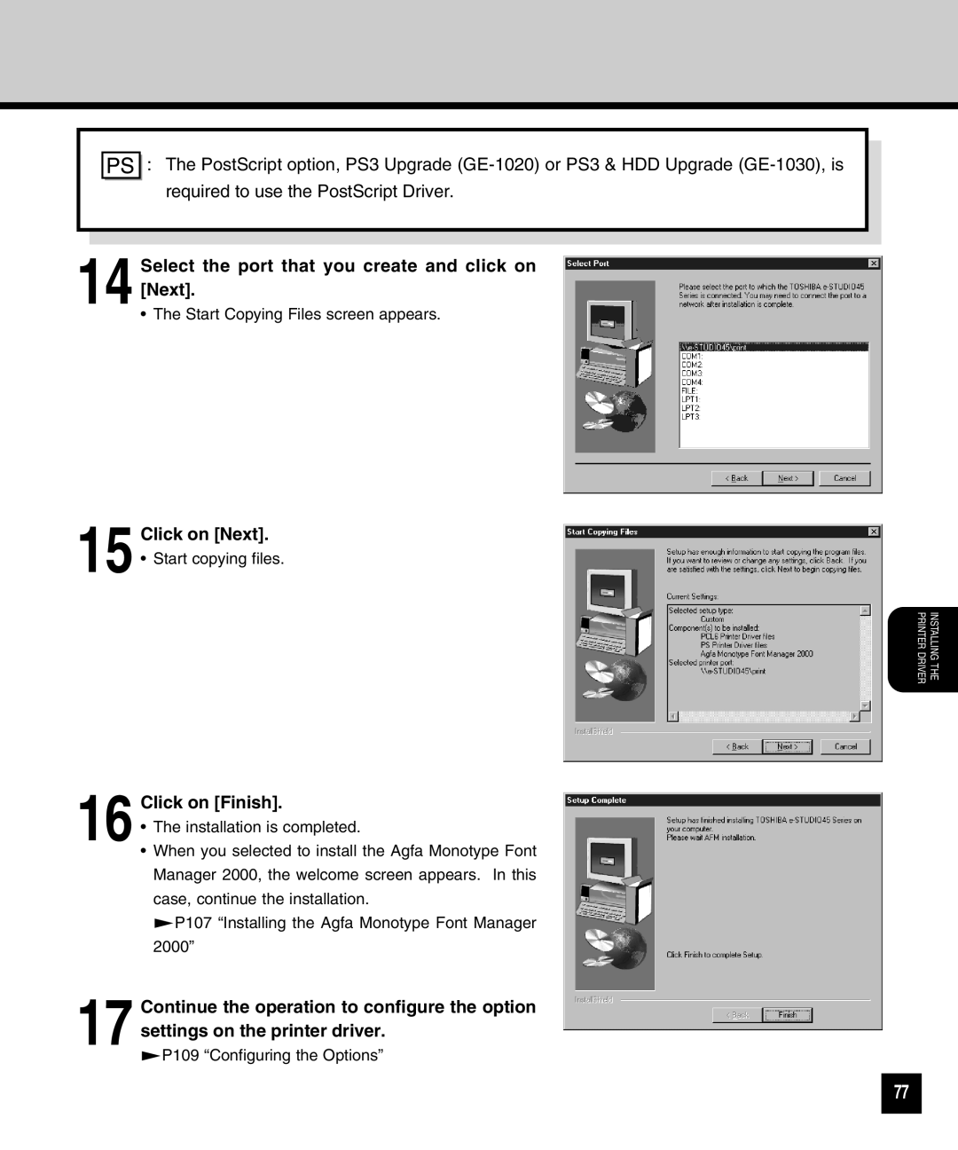 Toshiba GA-1040 manual Select the port that you create and click on Next, Click on Finish 