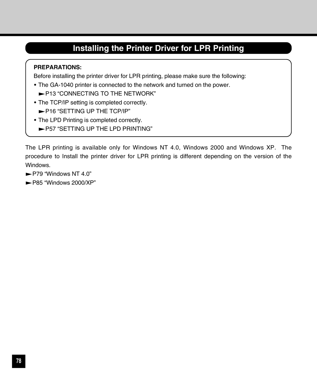 Toshiba GA-1040 manual Installing the Printer Driver for LPR Printing 