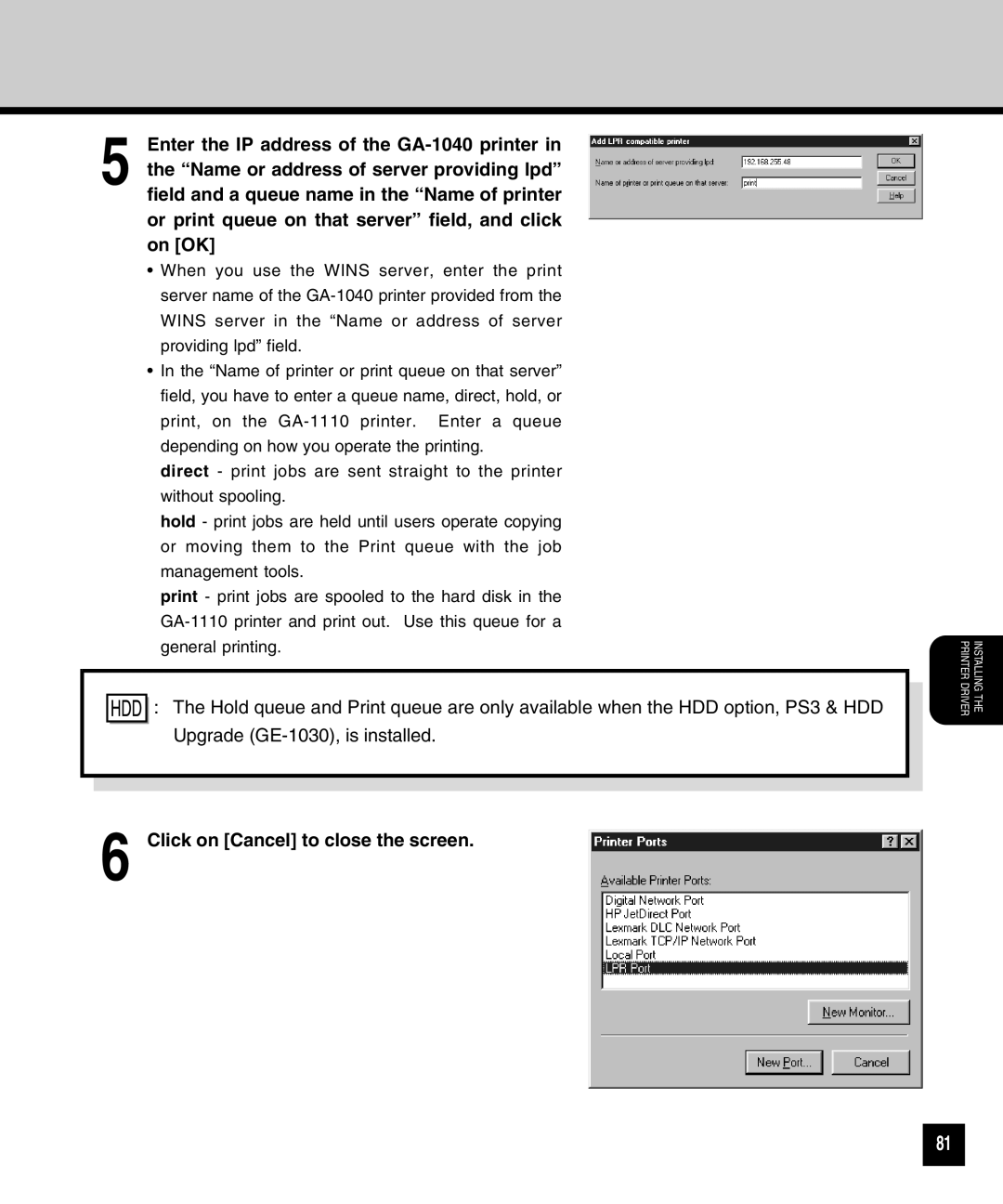 Toshiba GA-1040 manual Click on Cancel to close the screen 