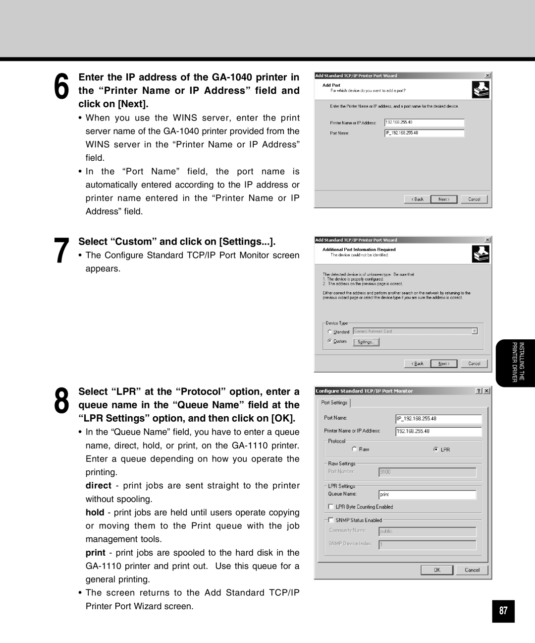 Toshiba GA-1040 manual Select Custom and click on Settings 