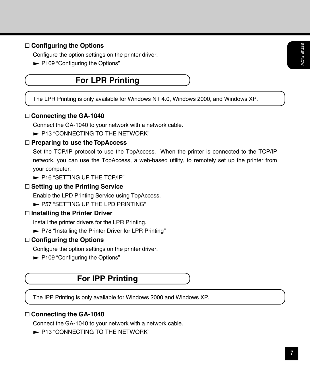 Toshiba GA-1040 manual For LPR Printing, For IPP Printing 