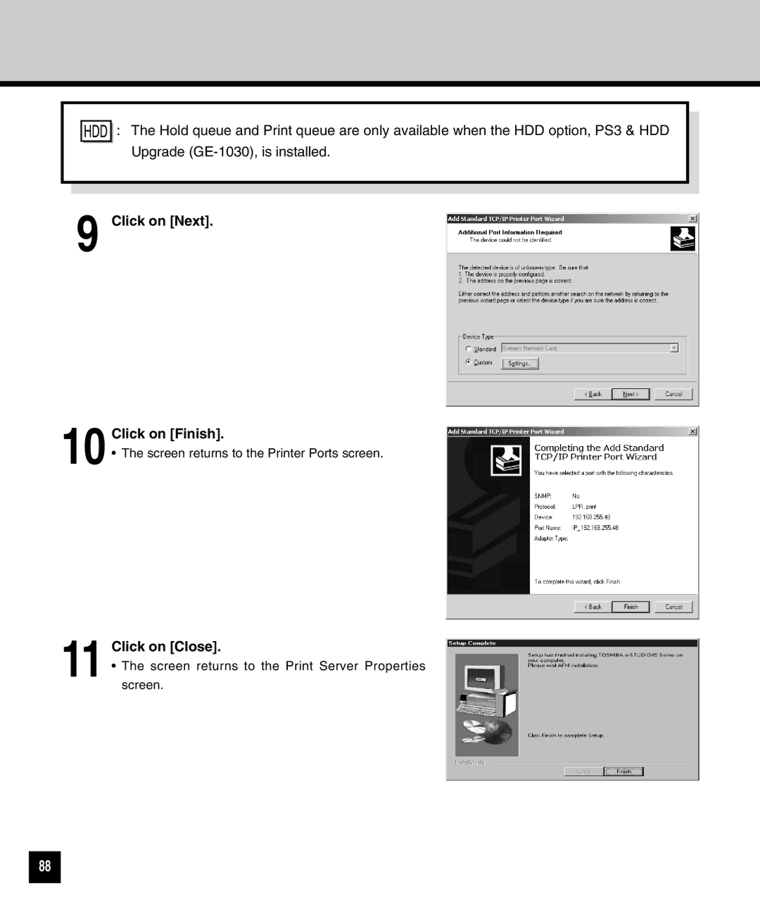 Toshiba GA-1040 manual Click on Close 