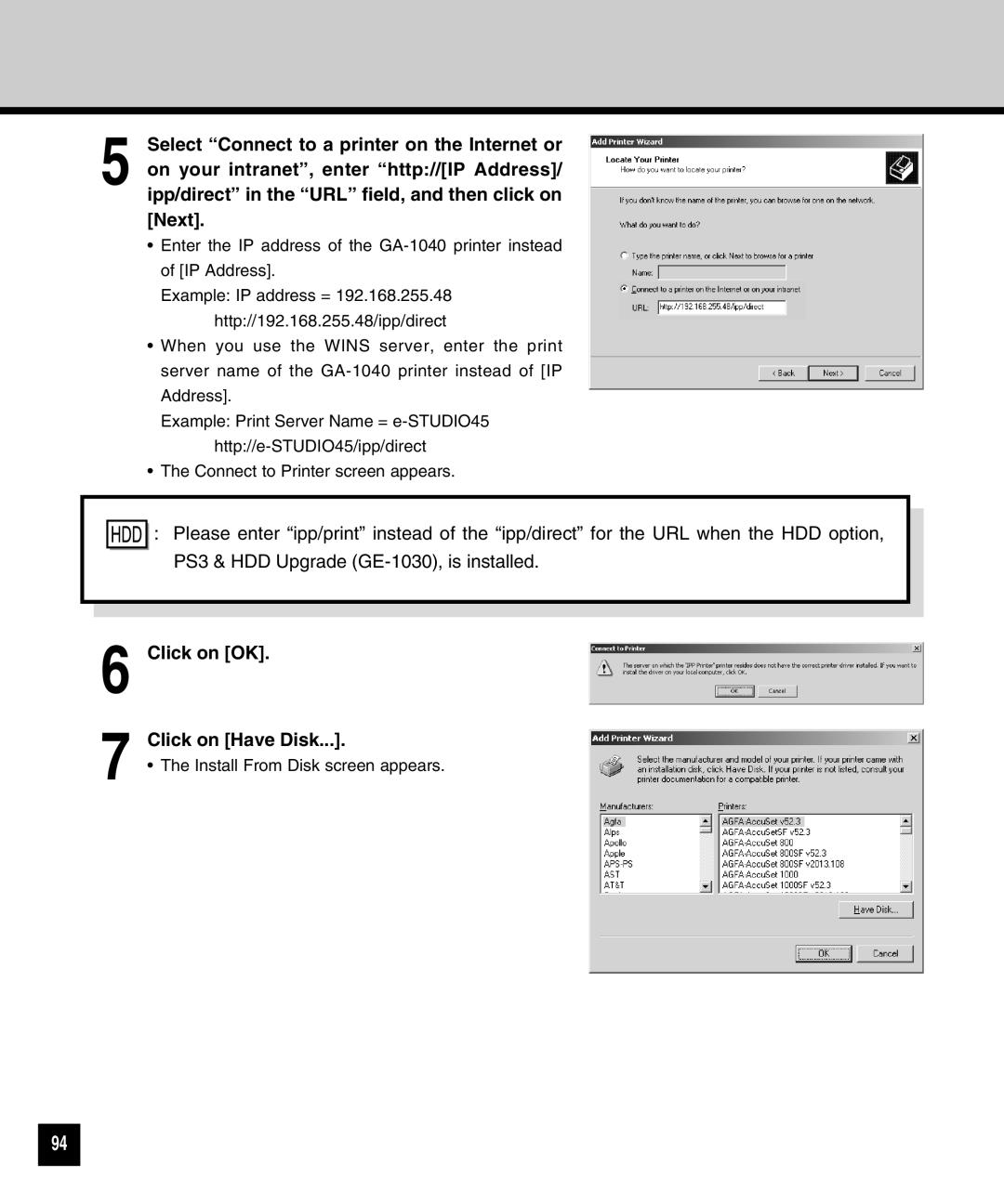 Toshiba GA-1040 manual Click on OK Click on Have Disk 