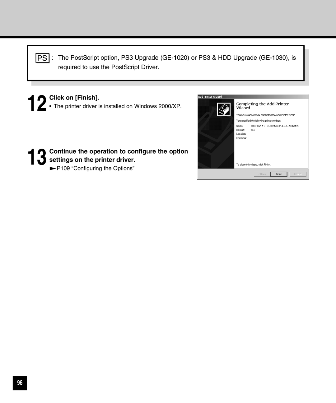 Toshiba GA-1040 manual Printer driver is installed on Windows 2000/XP 