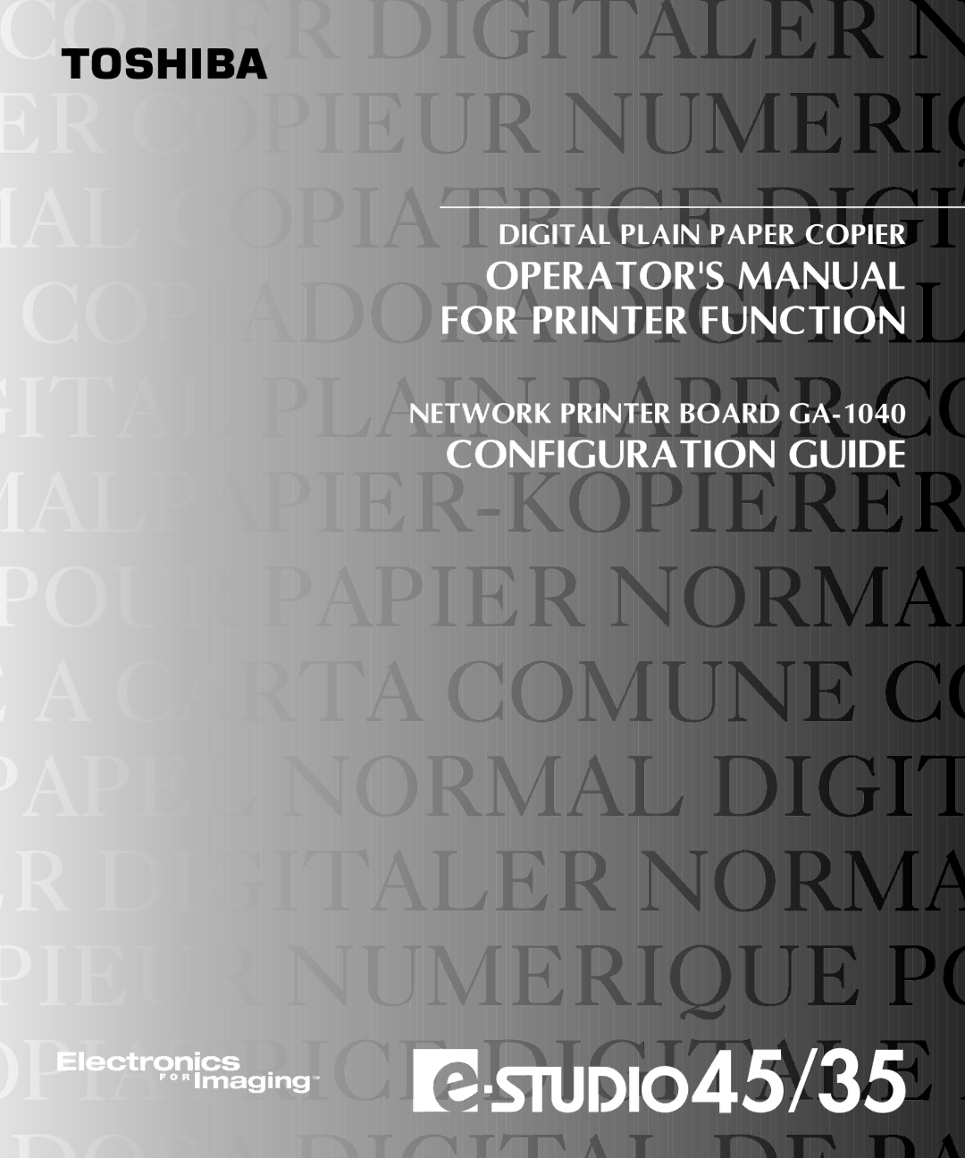 Toshiba GA-1040 manual Operators Manual 