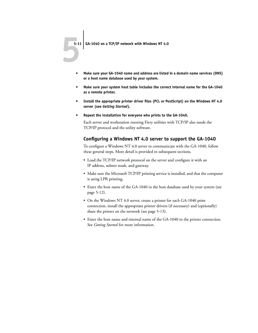 Toshiba manual Conﬁguring a Windows NT 4.0 server to support the GA-1040 