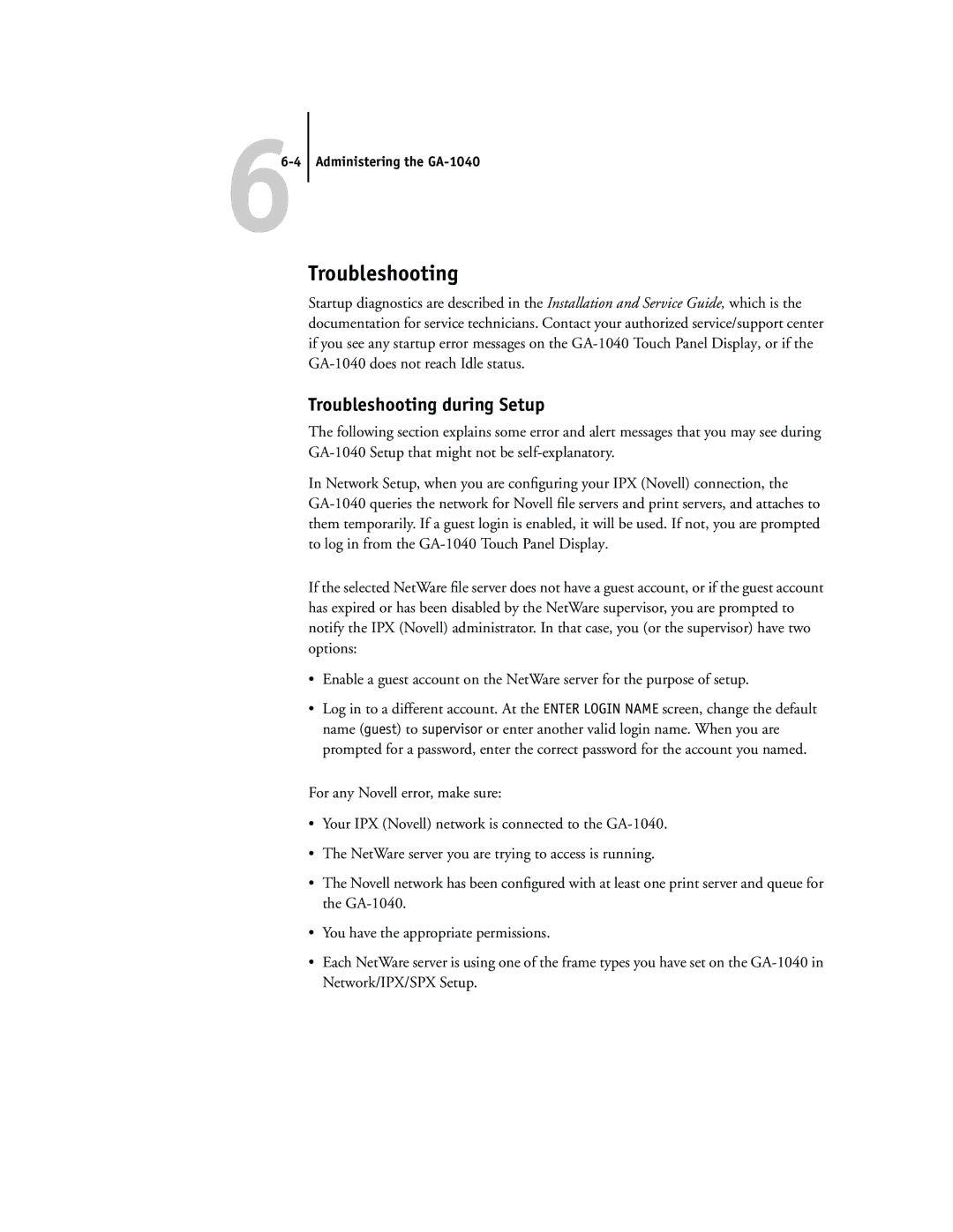 Toshiba GA-1040 manual Troubleshooting during Setup 