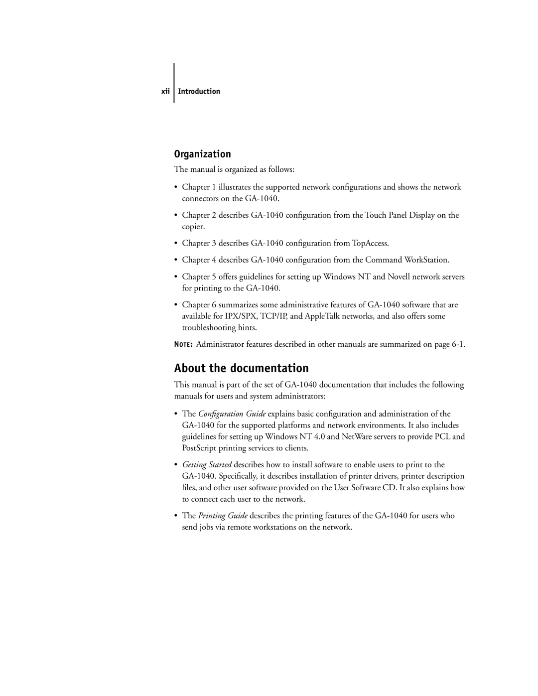 Toshiba GA-1040 manual About the documentation, Organization, Xii Introduction 