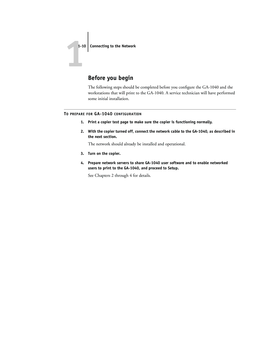 Toshiba GA-1040 manual Before you begin, Network should already be installed and operational 