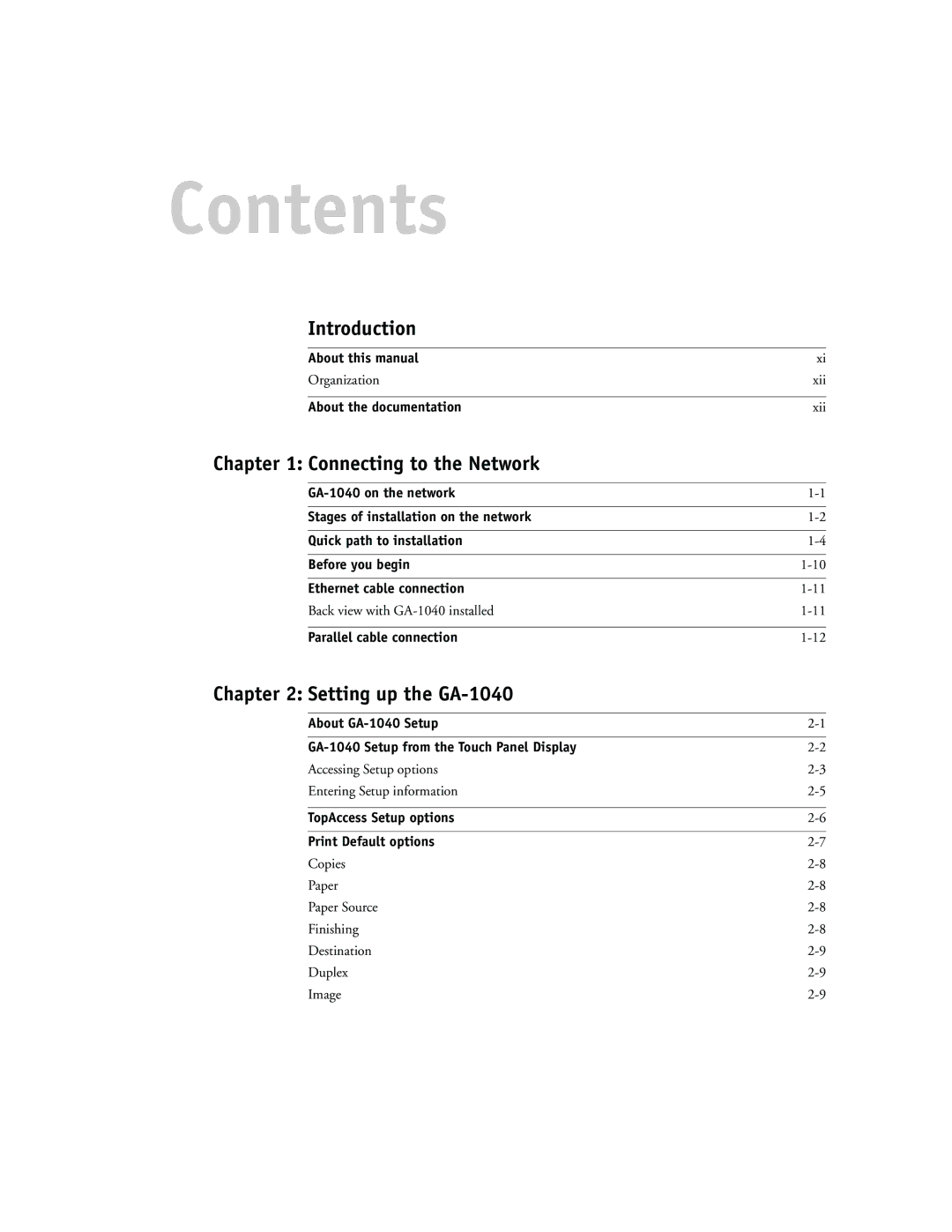 Toshiba GA-1040 manual Contents 