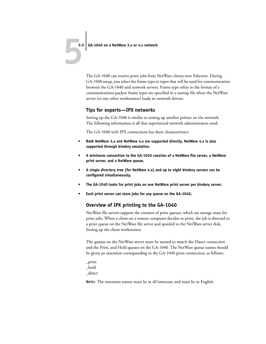 Toshiba manual Tips for experts-IPX networks, Overview of IPX printing to the GA-1040, Print hold direct 