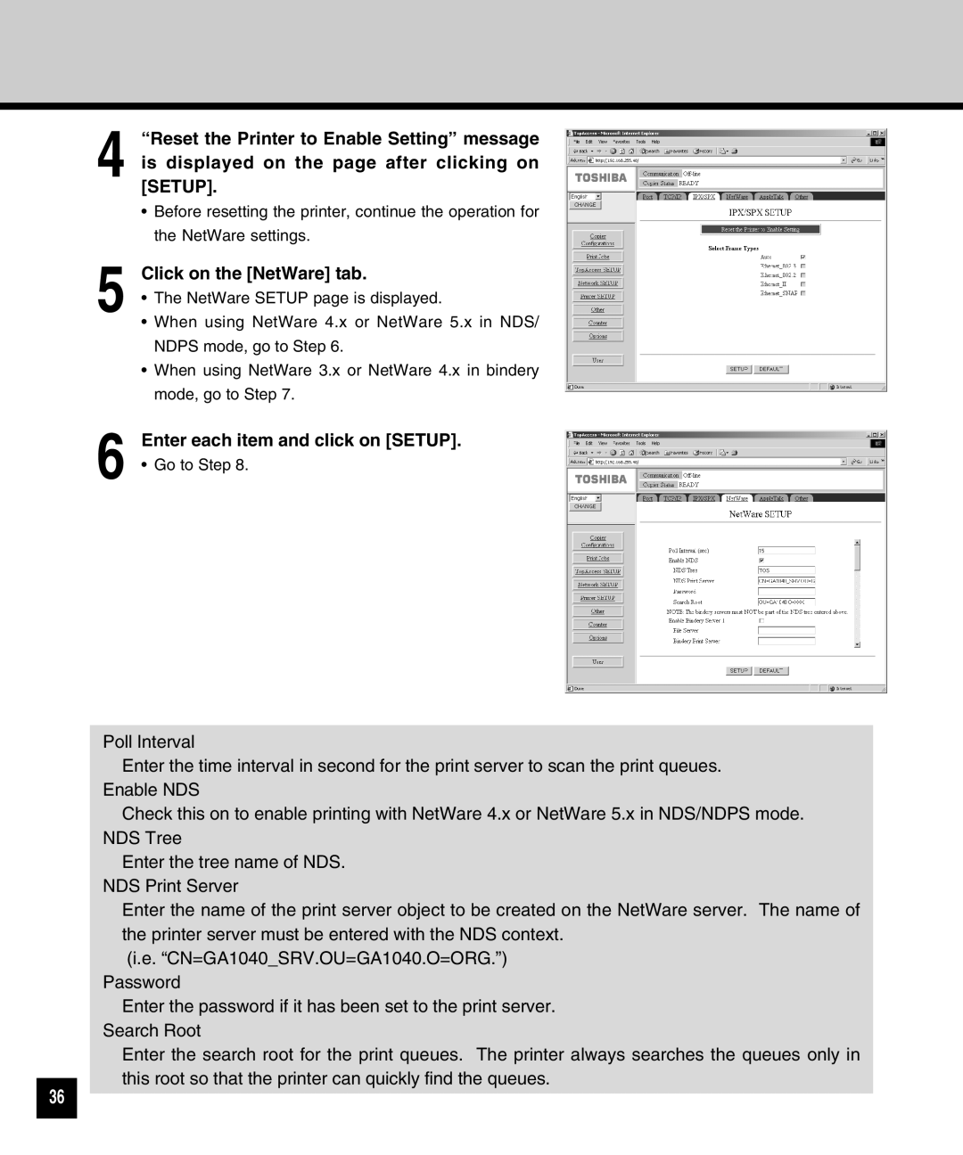 Toshiba GA-1040 manual Click on the NetWare tab 
