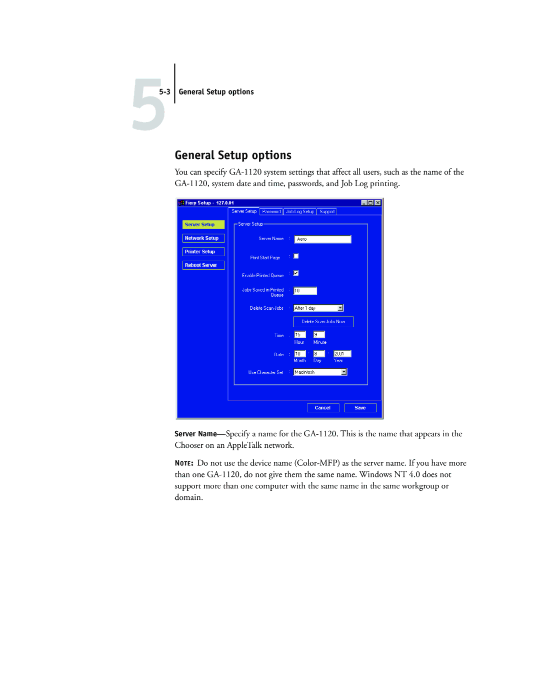 Toshiba GA-1120 manual General Setup options 