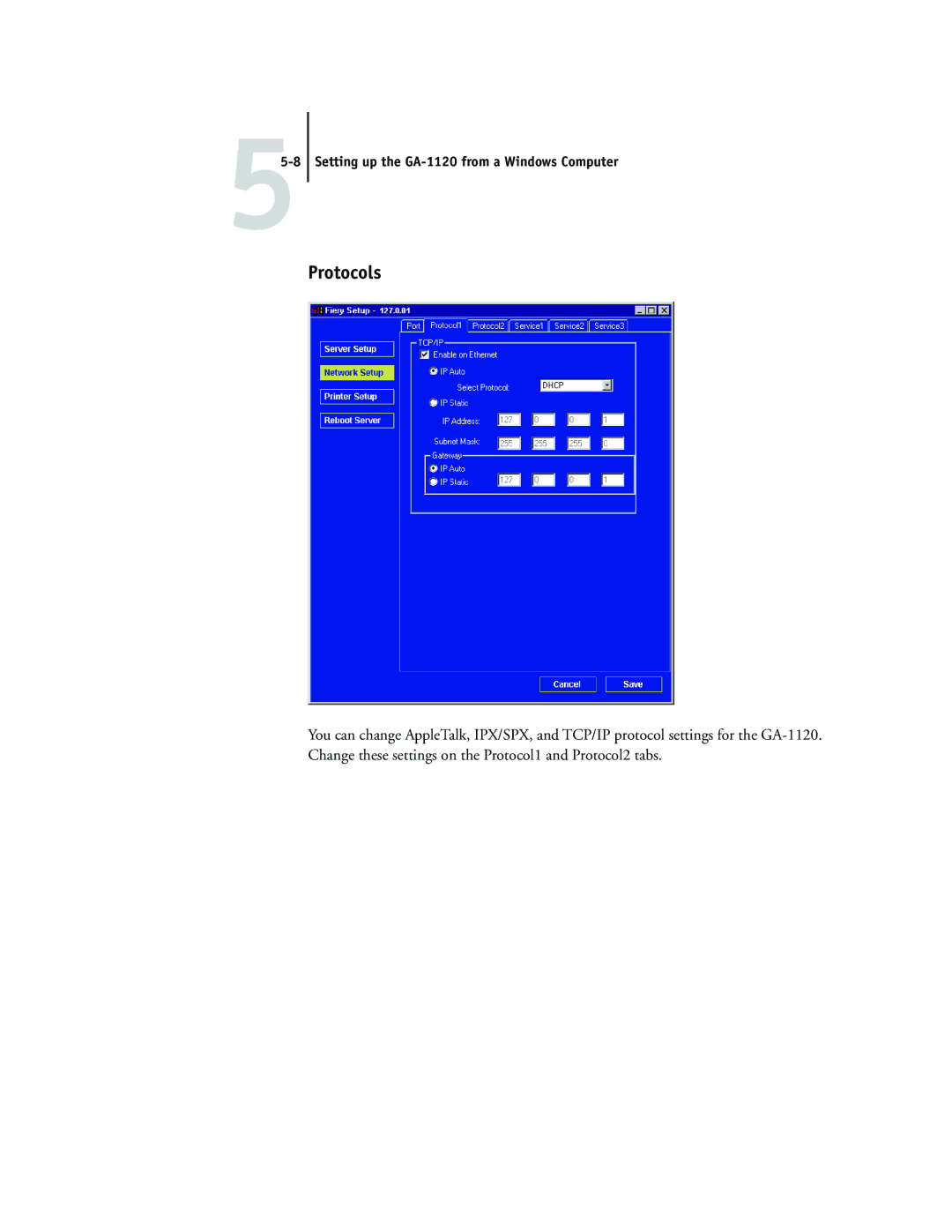 Toshiba GA-1120 manual Protocols 