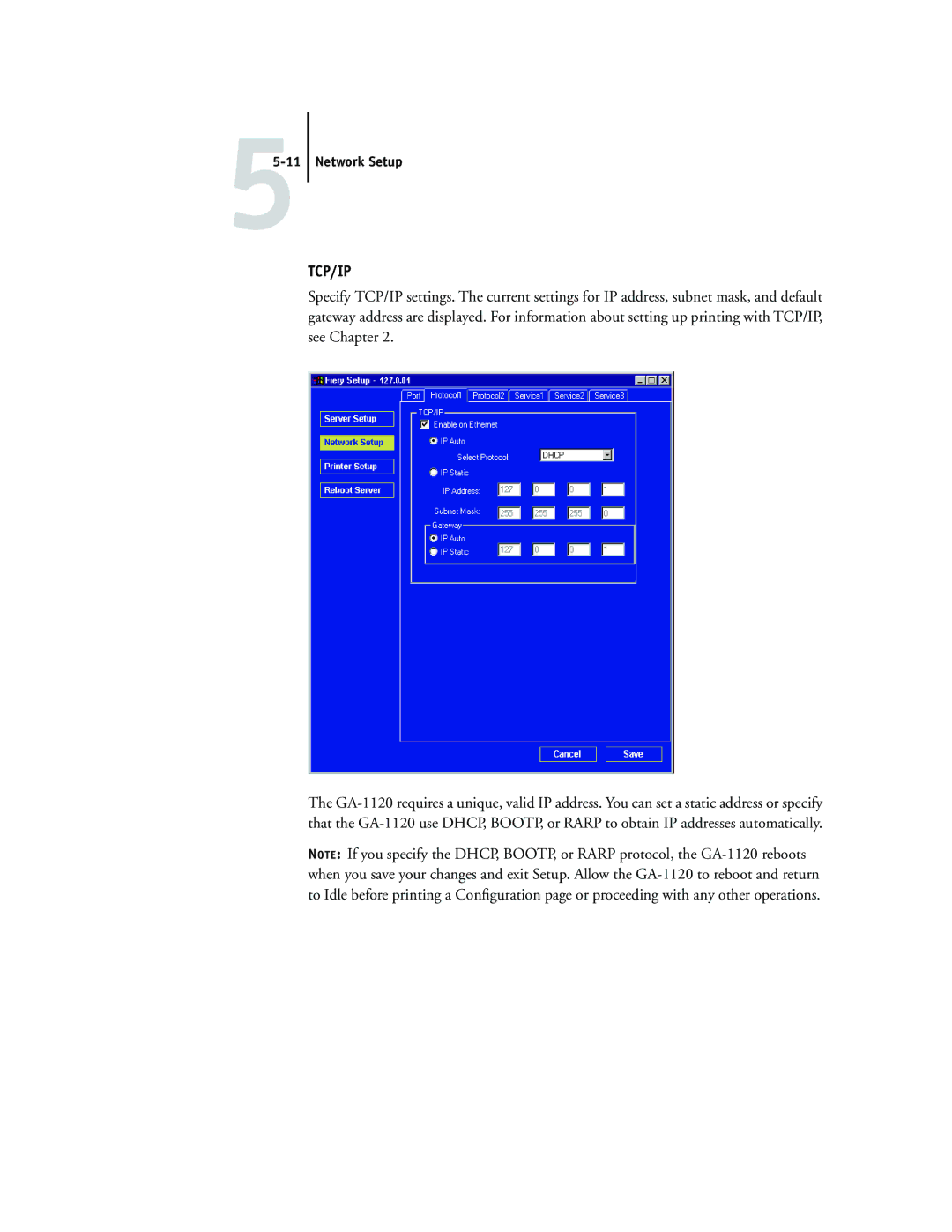 Toshiba GA-1120 manual Tcp/Ip 