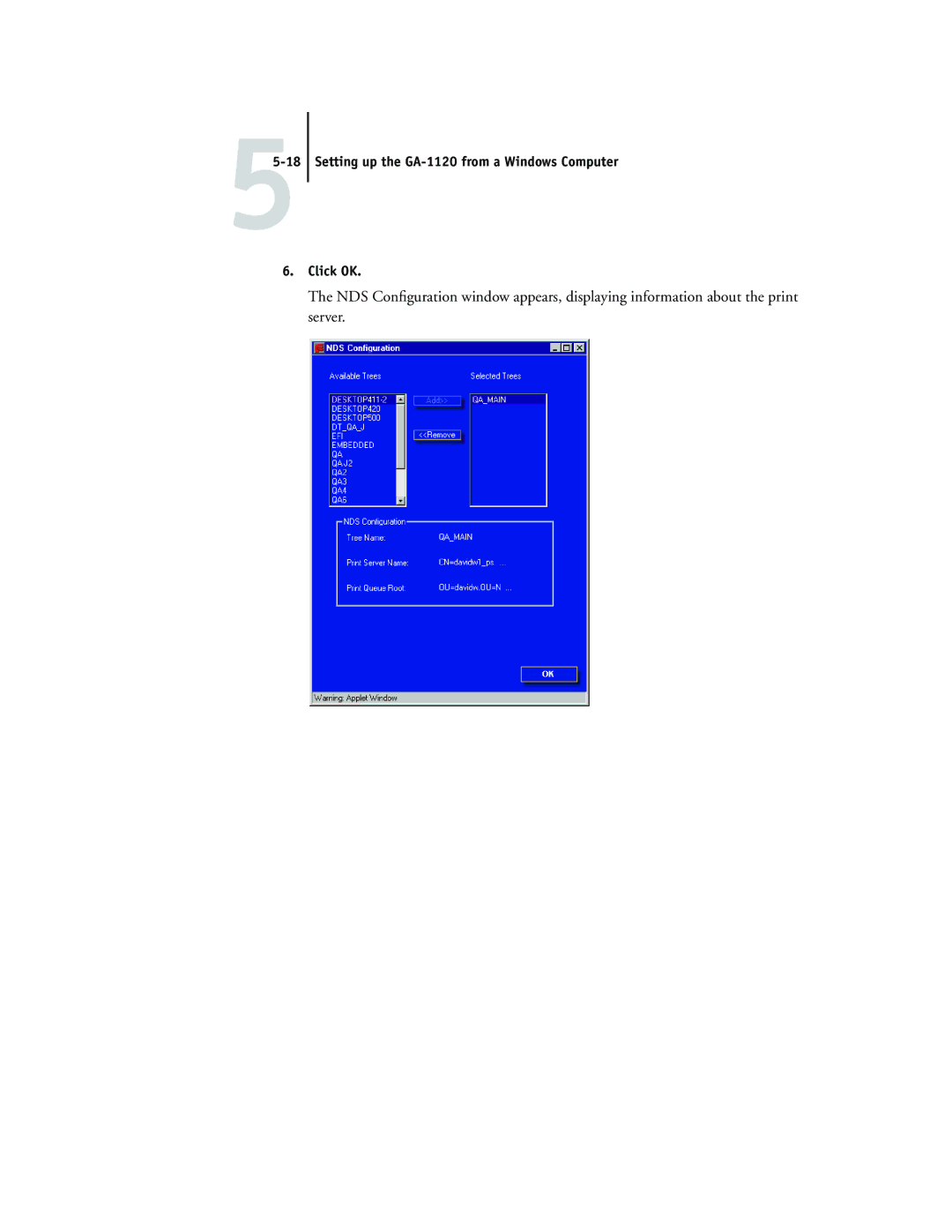 Toshiba manual Setting up the GA-1120 from a Windows Computer Click OK 