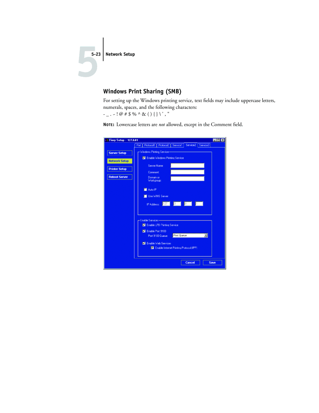 Toshiba GA-1120 manual Windows Print Sharing SMB 