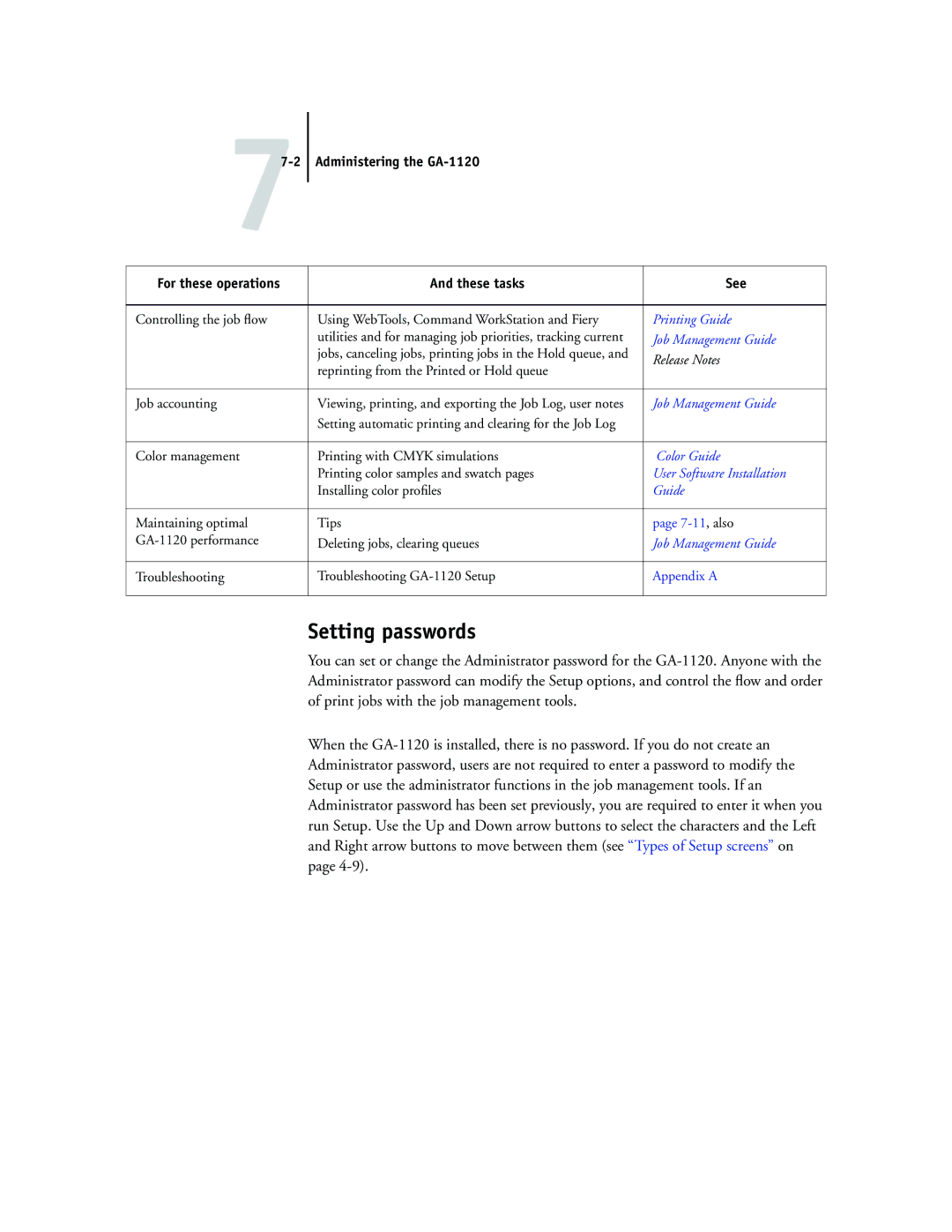 Toshiba GA-1120 manual Setting passwords 