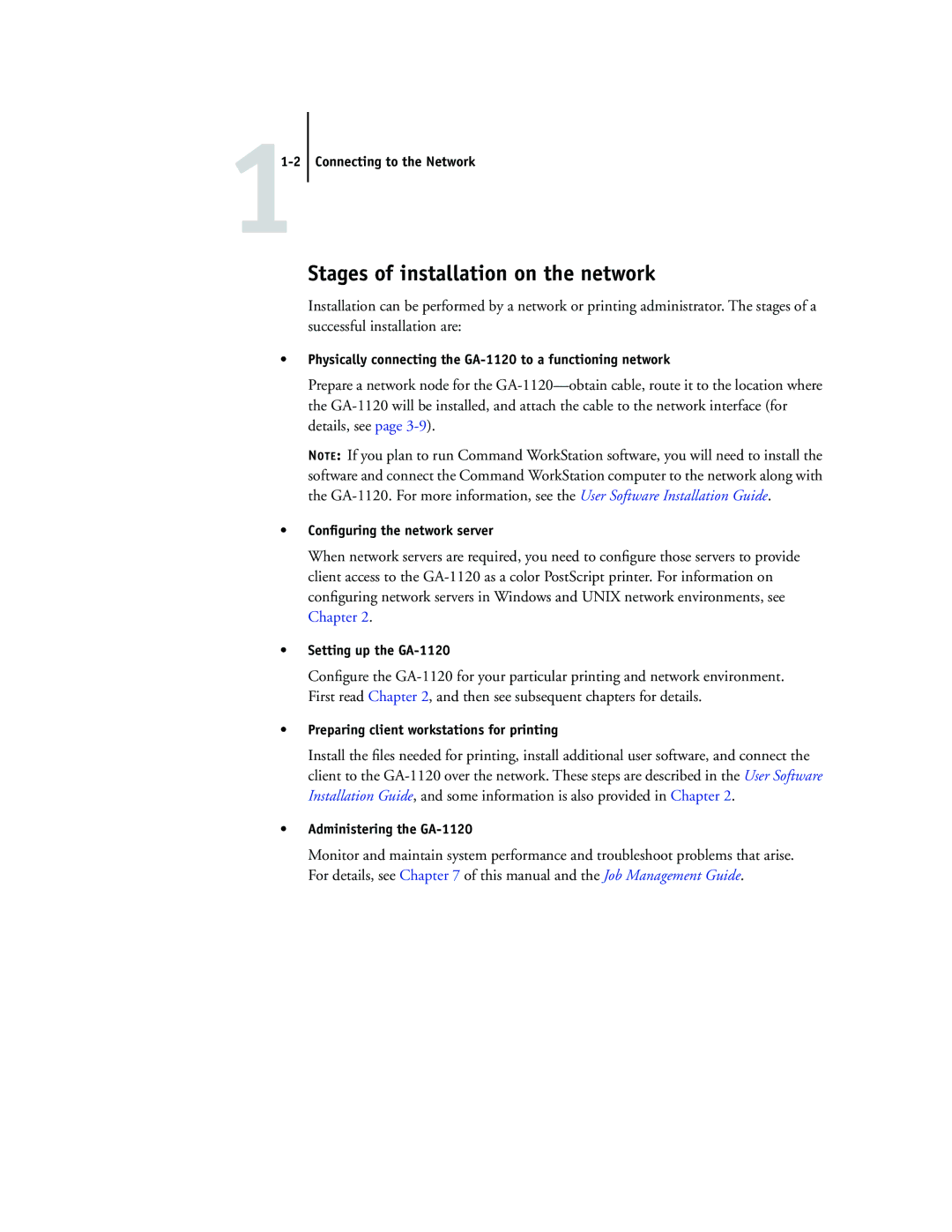 Toshiba GA-1120 manual Stages of installation on the network 