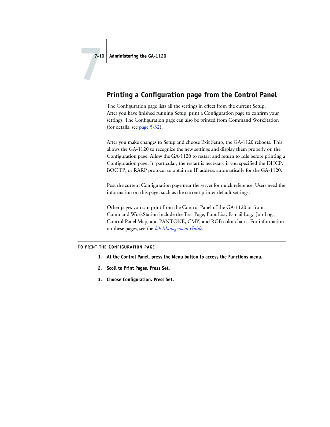 Toshiba GA-1120 manual Printing a Conﬁguration page from the Control Panel 