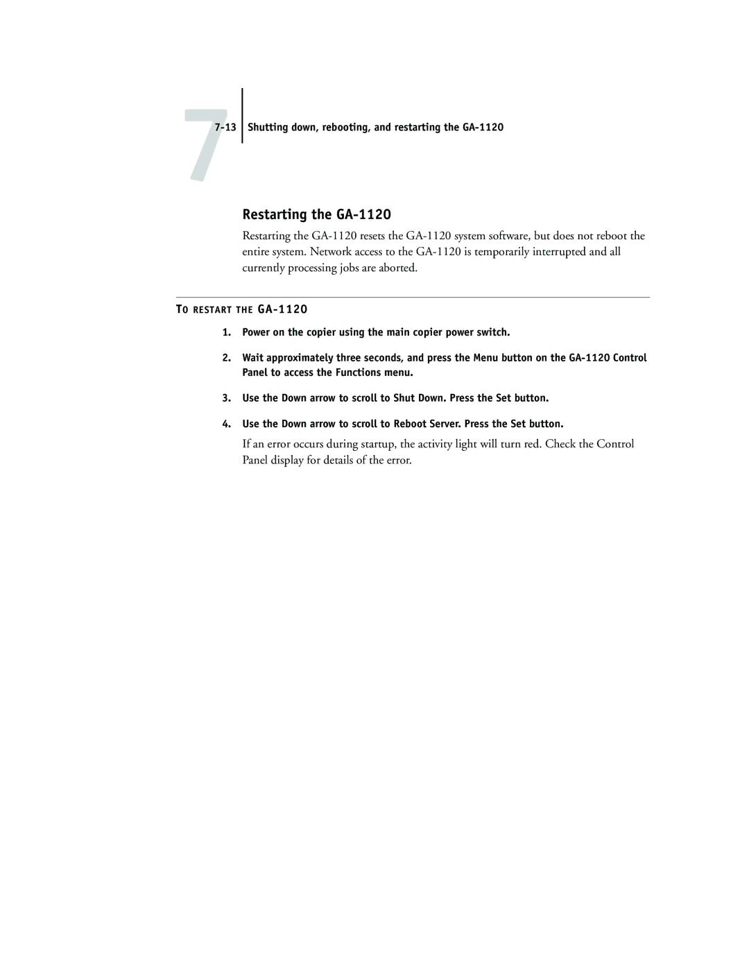 Toshiba manual Restarting the GA-1120, Shutting down, rebooting, and restarting the GA-1120 