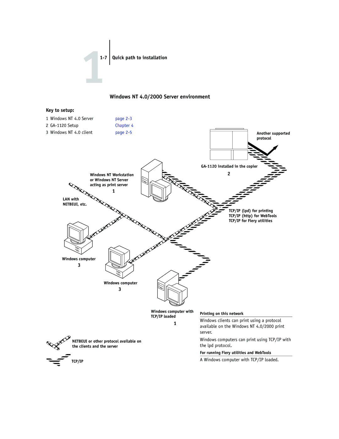 Toshiba GA-1120 manual Windows NT 4.0/2000 Server environment, Windows NT 4.0 client 