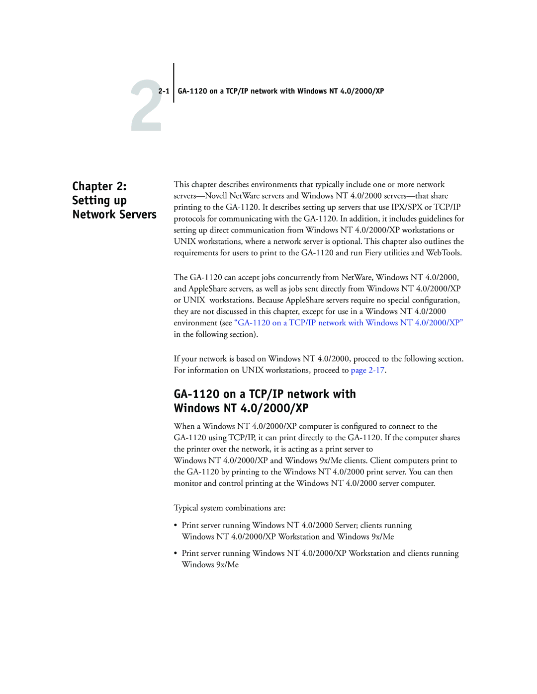 Toshiba manual GA-1120 on a TCP/IP network with Windows NT 4.0/2000/XP, Setting up Network Servers 